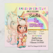 Magic Day Unicorn 3e invitation anniversaire (Devant / Derrière)