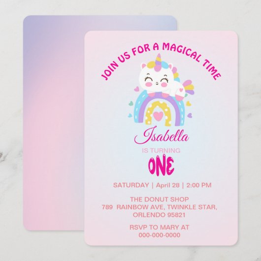 Magic Eenhoorn regenboog gradiënt 1e verjaardagsfe Kaart (Voorkant / Achterkant)