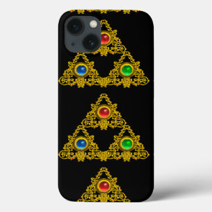 MAGIC ELFIC TALISMAN, BLACK GOLD TRIANGLE, GEMSTON iPhone 13 HOESJE