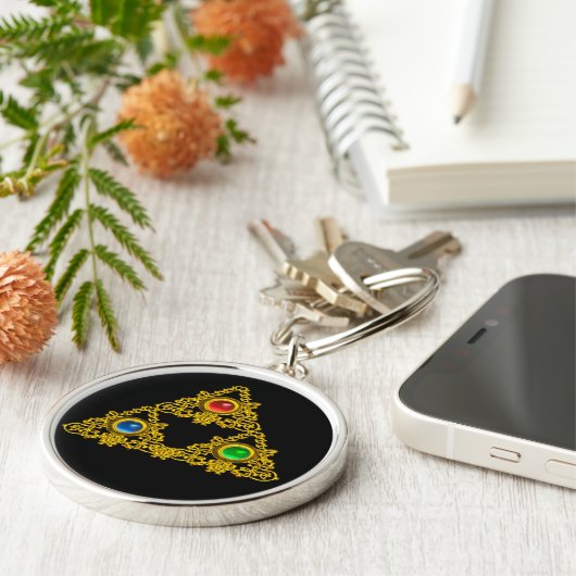 MAGIC ELFIC TALISMAN, BLACK GOLD TRIANGLE, GEMSTON SLEUTELHANGER (Zijkant)