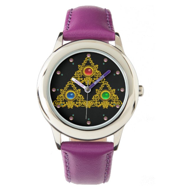 MAGIC ELFIC TALISMAN/GOLD TRIANGY MET GEMSTONES HORLOGE (Voorkant)