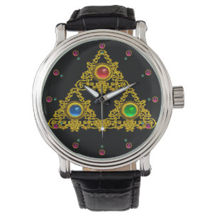 MAGIC ELFIC TALISMAN/GOLD TRIANGY MET GEMSTONES HORLOGE