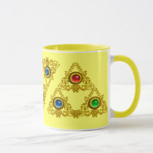 MAGIC ELFIC TALISMAN/GOLD TRIANGY MET GEMSTONES MOK