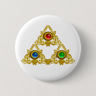 MAGIC ELFIC TALISMAN/GOLD TRIANGY MET GEMSTONES RONDE BUTTON 5,7 CM