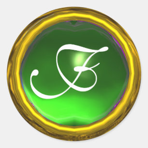 MAGIC EMERALD MONOGRAM helder, groen geel Ronde Sticker