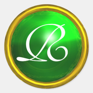 MAGIC EMERALD MONOGRAM heldere, levendige groene Ronde Sticker