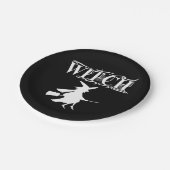 Magic Flying Witch Witte Typografie Halloween Papieren Bordje (Gekanteld)