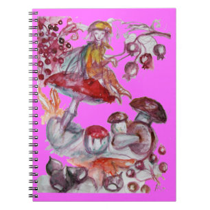 MAGIC FOLLET OF MUSHROOMS Red Pink Floral Fantasy Notitieboek