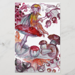 MAGIC FOLLET OF MUSHROOMS Red White Floral Fantasy Briefpapier