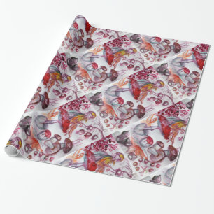 MAGIC FOLLET OF MUSHROOMS Red White Floral Fantasy Cadeaupapier