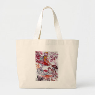 MAGIC FOLLET OF MUSHROOMS Red White Floral Fantasy Grote Tote Bag