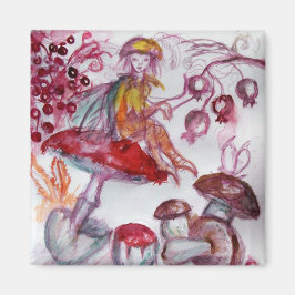 MAGIC FOLLET OF MUSHROOMS Red White Floral Fantasy Magneet
