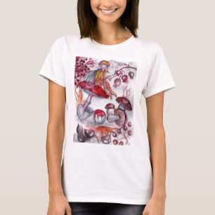 MAGIC FOLLET OF MUSHROOMS Red White Floral Fantasy T-shirt