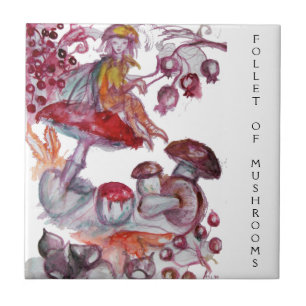 MAGIC FOLLET OF MUSHROOMS Red White Floral Fantasy Tegeltje