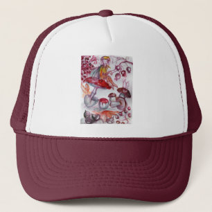MAGIC FOLLET OF MUSHROOMS Red White Floral Fantasy Trucker Pet