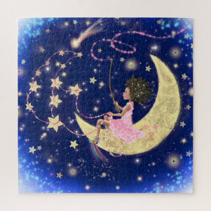 Magic Girl On the Moon Rides Étoiles Puzzle Cadeau