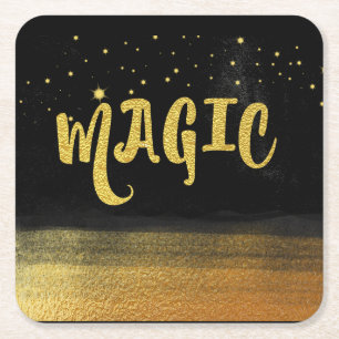 *~* MAGIC Gold & Black Chic Magical Good Vibes Vierkante Kartonnen Onderzetter