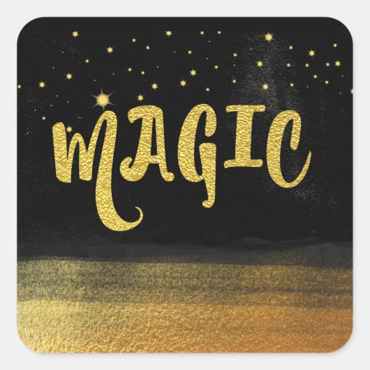 *~* MAGIC Gold & Black Chic Magical Good Vibes Vierkante Sticker (Voorkant)