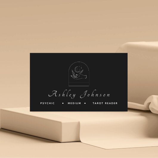 Magic Hand Moon Psychic Tarot Reader Medium Black Visitekaartje