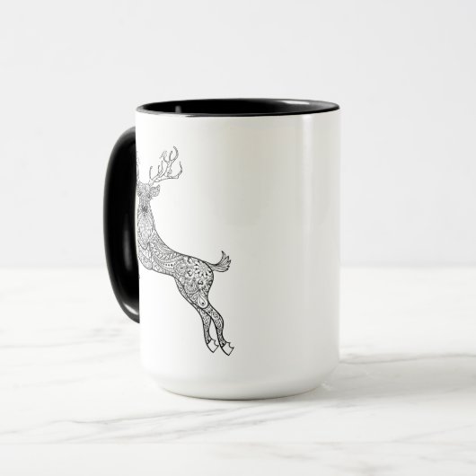 Magic Horned Deer with Birds Doodle Mok (Voorkant links)