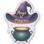 "Magic In Progress" Witch Hat Halloween Sticker (Voorkant)