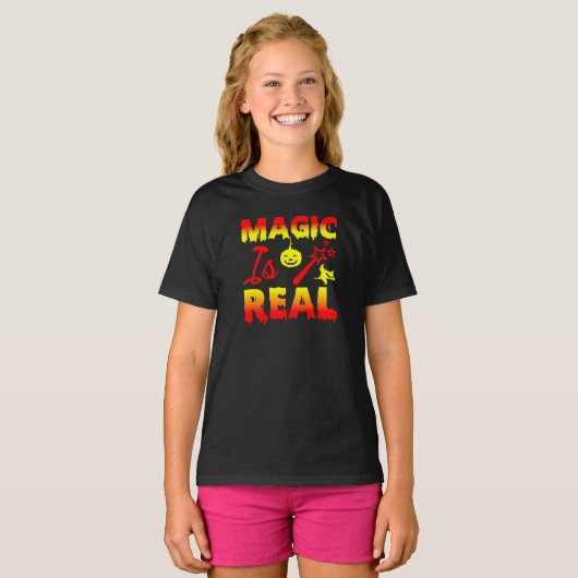 Magic is echt een halloween pomkin witch t-shirt (Voorkant volledig)