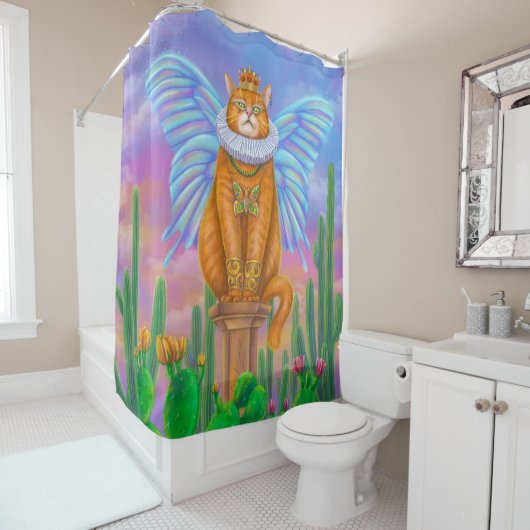 Magic King Cat Shower Curtain Douchegordijn (In situ)