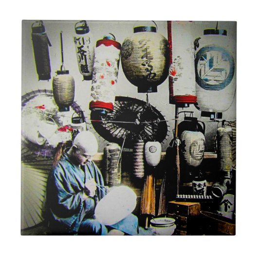 Magic Lantern Slide the Umbrella Painter Old Japan Tegeltje (Voorkant)