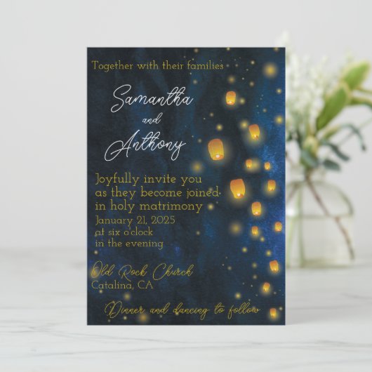 Magic Lanterns bruiloft uitnodigingen (Staand voorkant)