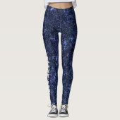 Magic Midnight Navy Blue Glitter CUSTOM TEKST Leggings (Voorkant)