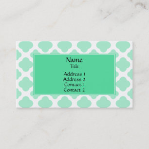 Magic Mint and White Quatrefoil Pattern Visitekaartje