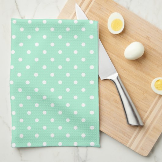 Magic Mint en White Polka Dot Pattern Theedoek (Quarter Fold)