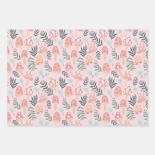 Magic Mushrooms Forest Pattern roze Green Inpakpapier Vel (Voorkant 2)