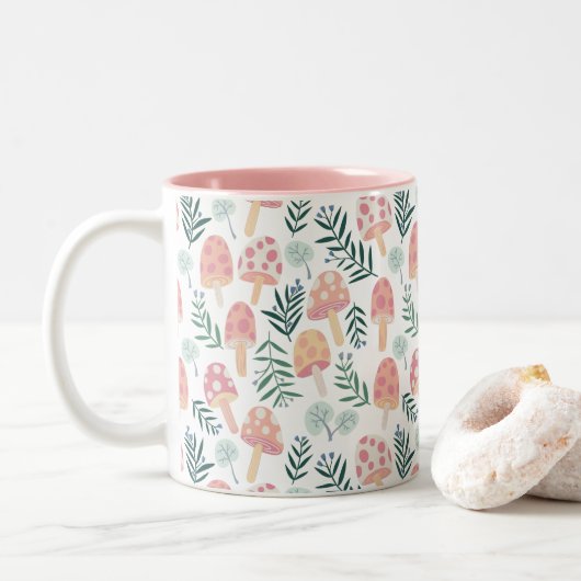 Magic Mushrooms Forest Pattern Tweekleurige Koffiemok (Met donut)