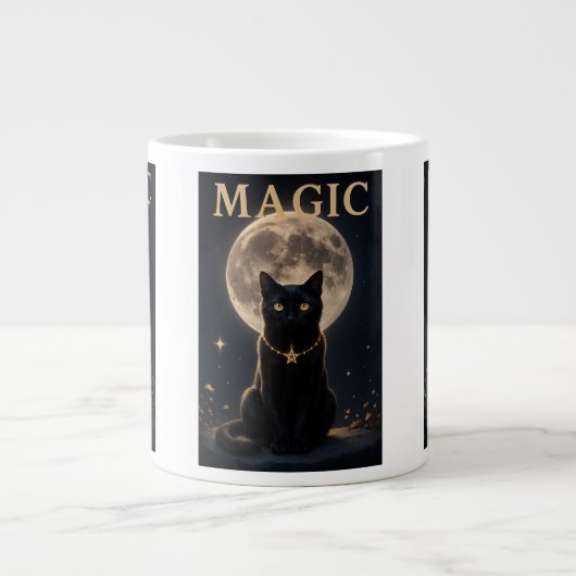 MAGIC – Mystic Black Cat & Full Moon Design Extra Grote Beker (Voorkant)