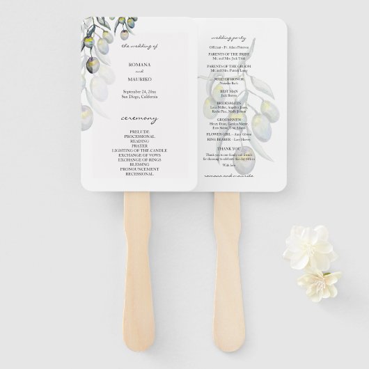 Magic Olive Waterverf met de hand geschilderd prog Handwaaier (Voorkant en achterkant)