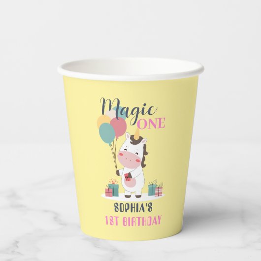 Magic One Unicorn 1st Birthday Papieren Bekers (Achterkant)