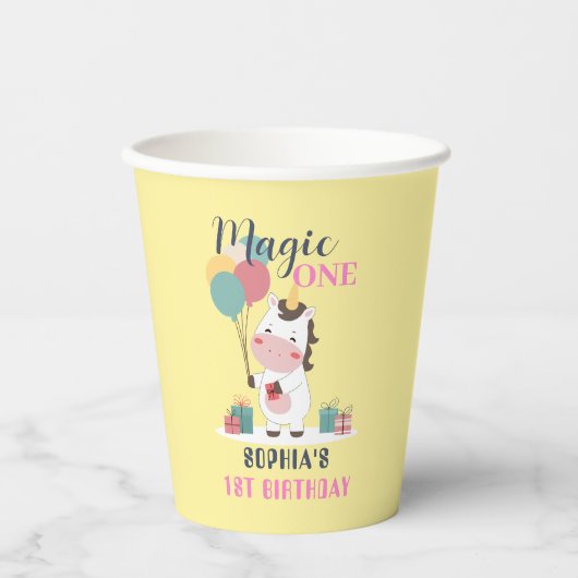 Magic One Unicorn 1st Birthday Papieren Bekers (Voorkant)