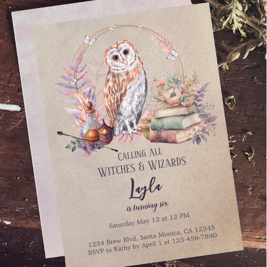 Magic Owl Girl Wizard Anniversaire Invitation