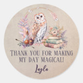 Magic Owl Girl Wizard Hartelijk dank Ronde Sticker (Voorkant)