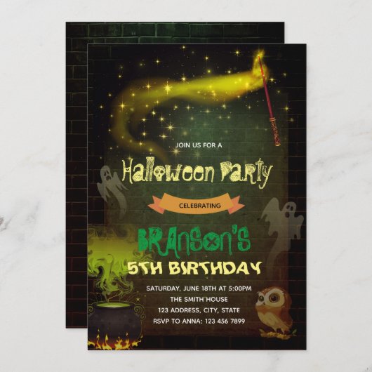 Magic Party verjaardagsuitnodiging Kaart (Voorkant / Achterkant)