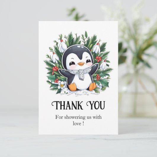 Magic Penguin Baby shower Bedankkaart (Staand voorkant)