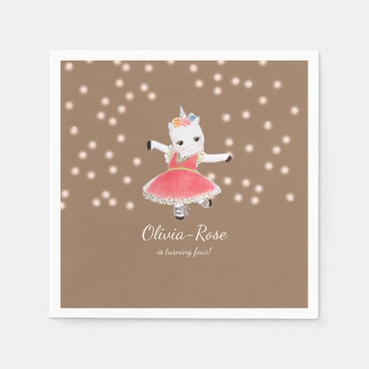 Magic Pink Unicorn Ballerina Girl Birthday Servet (Voorkant)