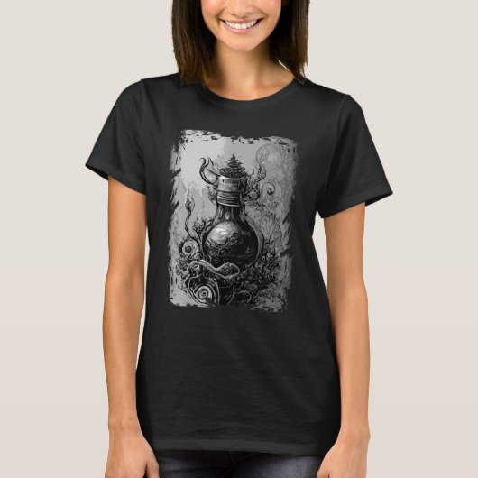 Magic Potion Occult Horror Illustratie Gothic Wit T-shirt (Voorkant)