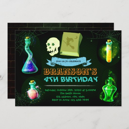 Magic Potion Party-uitnodiging Kaart (Voorkant / Achterkant)
