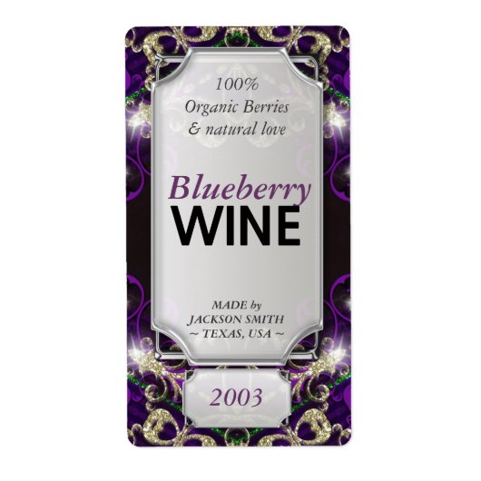 Magic Purple Gold Custom Text Vin Bottle Étiquette (Devant)