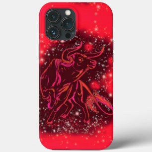 Magic Red Neon Bull Running Verbazingwekkende Ster iPhone 13 Pro Max Hoesje