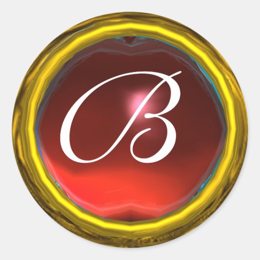 MAGIC RUBY MONOGRAM helder, geel rood Ronde Sticker (Voorkant)