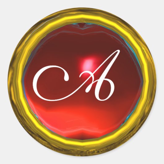 MAGIC RUBY MONOGRAM helder, geel rood Ronde Sticker (Voorkant)