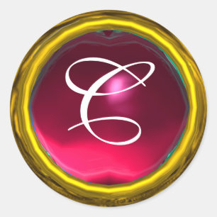 MAGIC RUBY MONOGRAM helder levendig geel roze rood Ronde Sticker